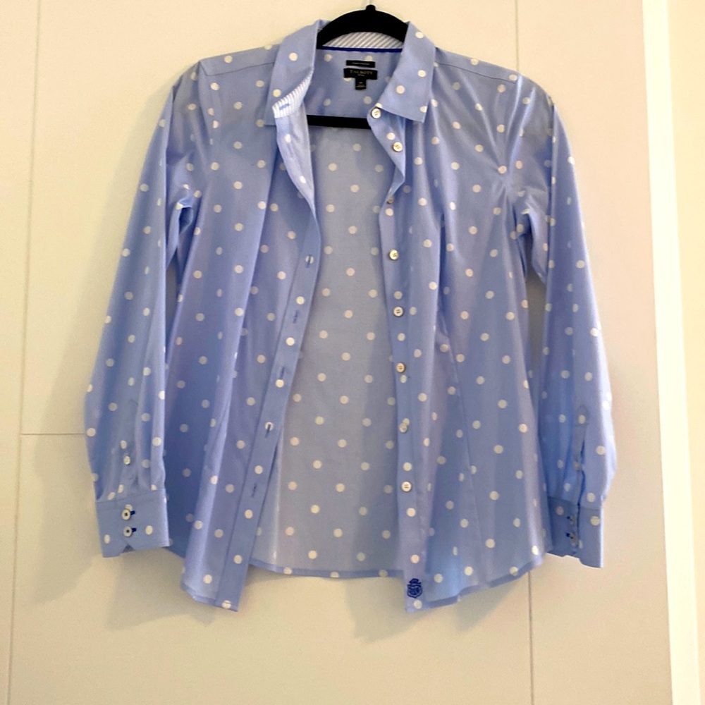 Blue polka dot button down